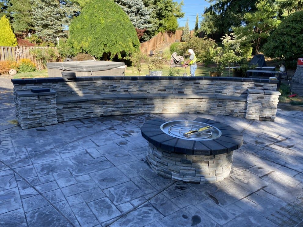 Stamped concrete patio with fire pit by 4 Belt Concrete Portland OR
